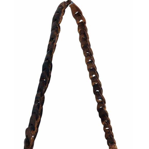 Vintage 70s Stitched Tooled Leather Braided Shoulder Strap Fringe Handbag Purse - Picture 7 of 12